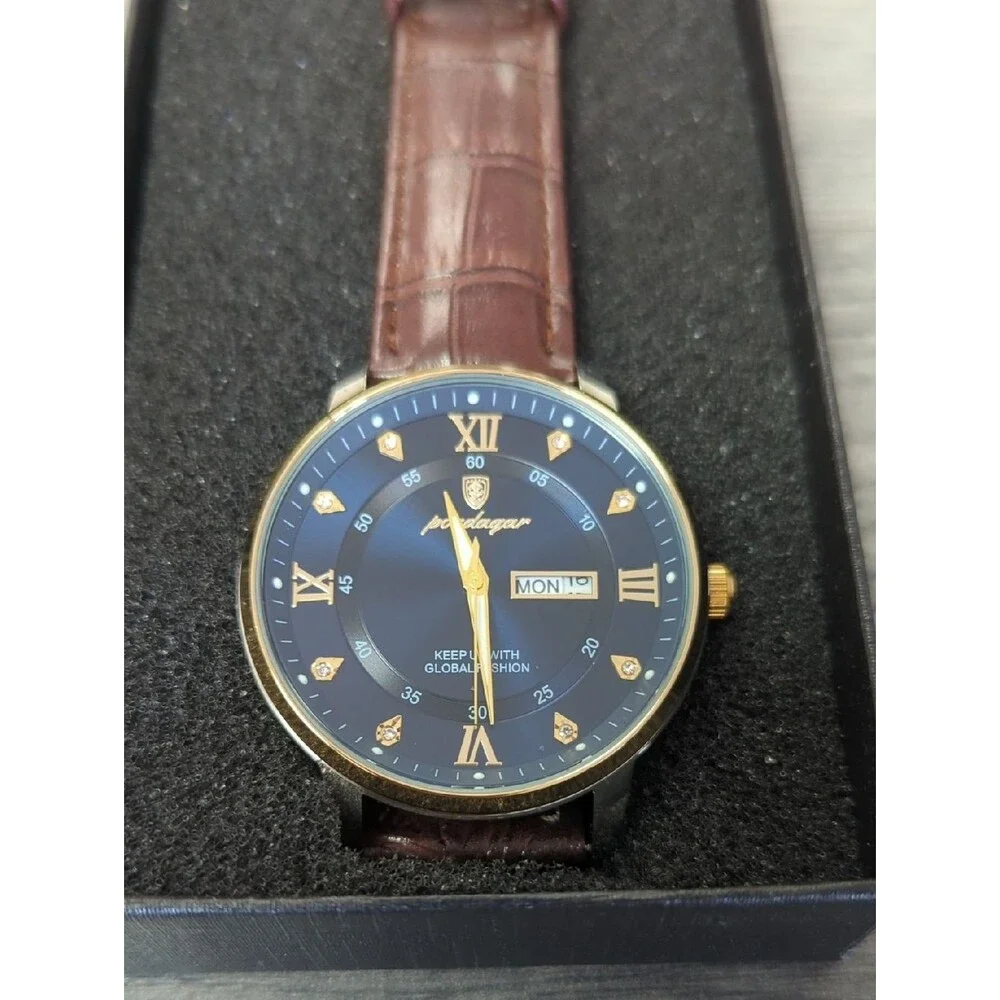 Poedagar Men's Wrist Watch Real Leather Strap